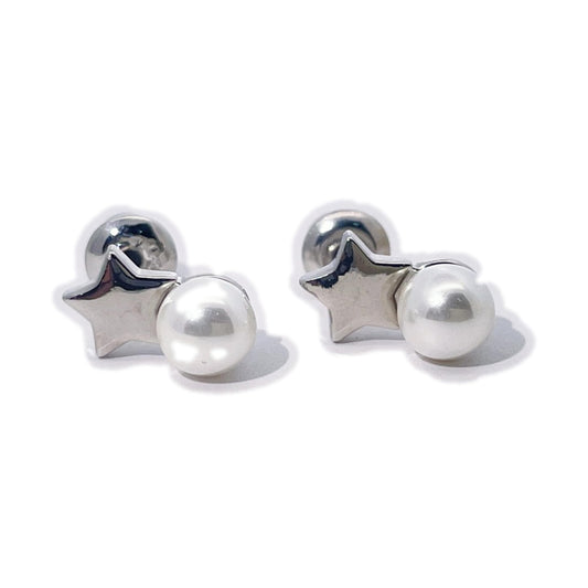 Warm Fortune 18K Gold Plated Star Pearl Stud Earrings for Women Hypoallergenic - Valentine's Day, Mother's Day, Birthday Gift for Her