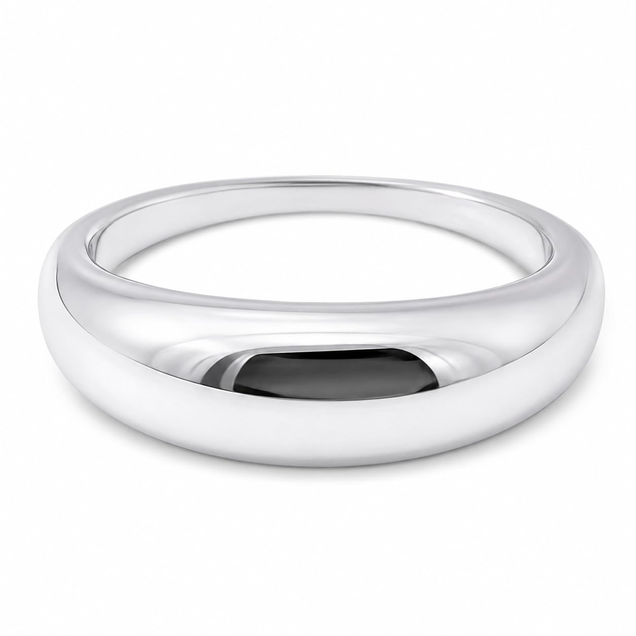 Warm Fortune Classic Domed Plain Wedding鈥態and Ring for Women, 18K White Gold Plated Solid Smooth Statement Band, Minimalist Elegant Jewelry, Size 7-9