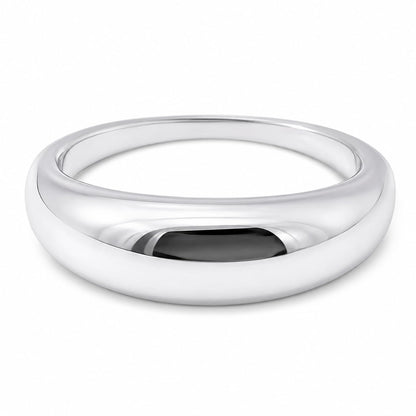 Warm Fortune Classic Domed Plain Wedding鈥態and Ring for Women, 18K White Gold Plated Solid Smooth Statement Band, Minimalist Elegant Jewelry, Size 7-9