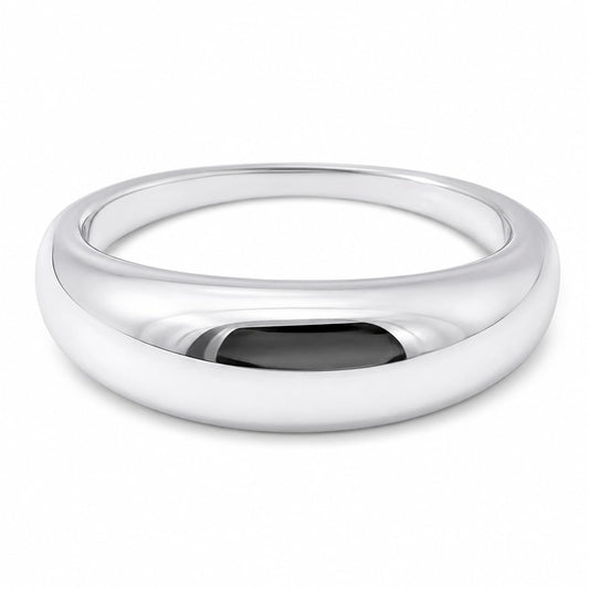Warm Fortune Classic Domed Plain Wedding鈥態and Ring for Women, 18K White Gold Plated Solid Smooth Statement Band, Minimalist Elegant Jewelry, Size 7-9