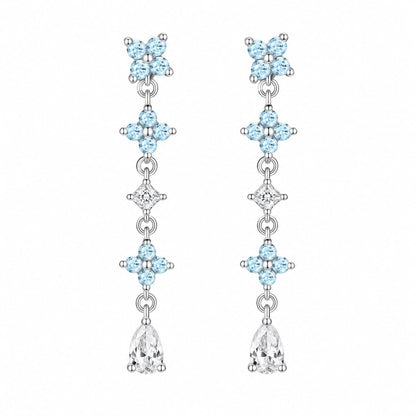 Warm Fortune 18K White Gold Plated Floral CZ Linear Drop Earrings