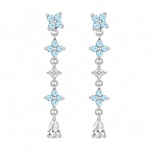 Warm Fortune 18K White Gold Plated Floral CZ Linear Drop Earrings