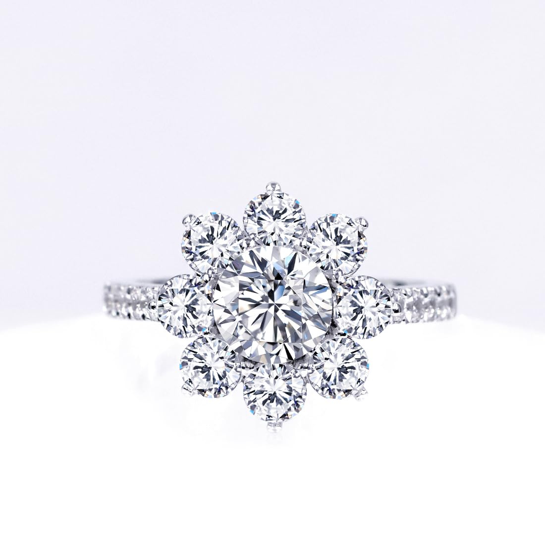 Warm Fortune Moissanite Flower Engagement Ring for Women, 0.5/1.0ct DE VVS Lab Created,925 Sterling Silver with 18K White Gold Plated Anniversary Ring, Gift for Her Promise Ring, Size 6.5