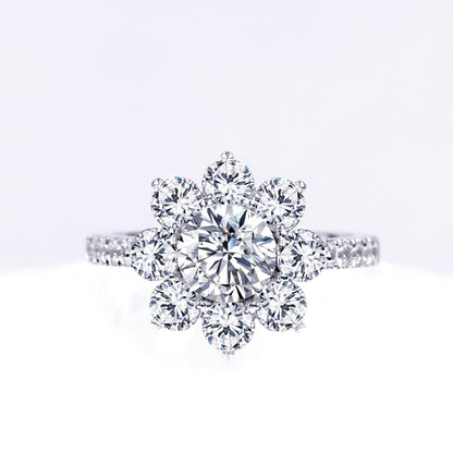 Warm Fortune Moissanite Flower Engagement Ring for Women, 0.5/1.0ct DE VVS Lab Created,925 Sterling Silver with 18K White Gold Plated Anniversary Ring, Gift for Her Promise Ring, Size 6.5