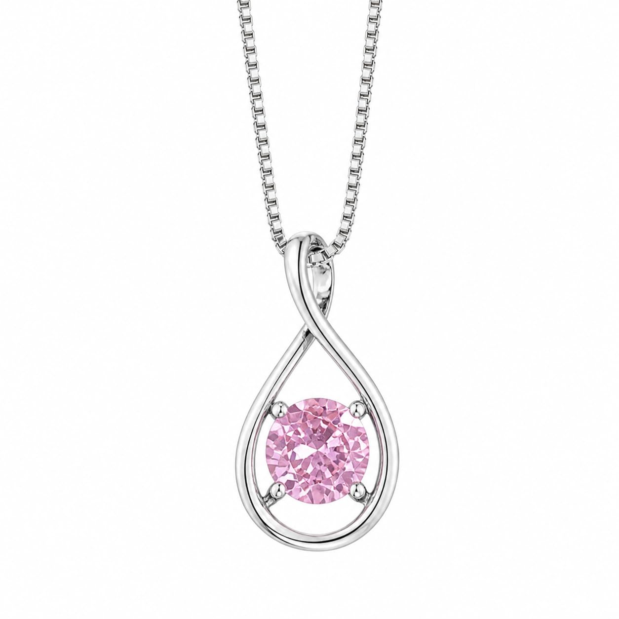 Warm Fortune Open Teardrop Pendant Necklace for Women, 18K White Gold Plated Brass, Pink or Clear CZ, 18 Inch Chain, CZ Color Options