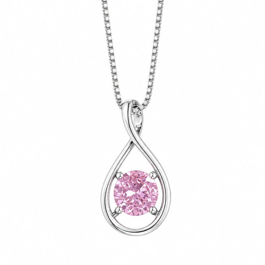Warm Fortune Open Teardrop Pendant Necklace for Women, 18K White Gold Plated Brass, Pink or Clear CZ, 18 Inch Chain, CZ Color Options