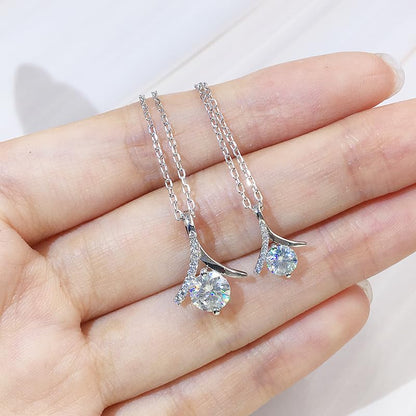 Warm Fortune Moissanite Pendant Necklace for Women, 0.5/1.0 ct DE VVS, 18K White Gold Plated Sterling Silver, 16 inch + 2inch Chain