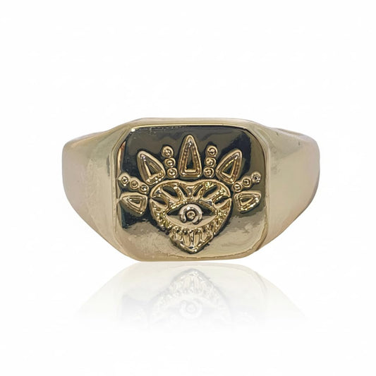 Warm Fortune Gold Plated Signet Band Ring,Hip Hop Street Style For Man or Women Fashion Jewelry