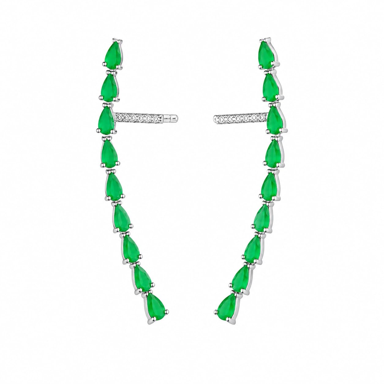Warm Fortune 18K White Gold Plated Green CZ Ear Climber Earrings