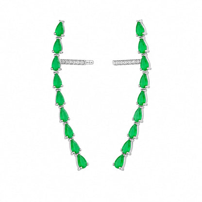 Warm Fortune 18K White Gold Plated Green CZ Ear Climber Earrings