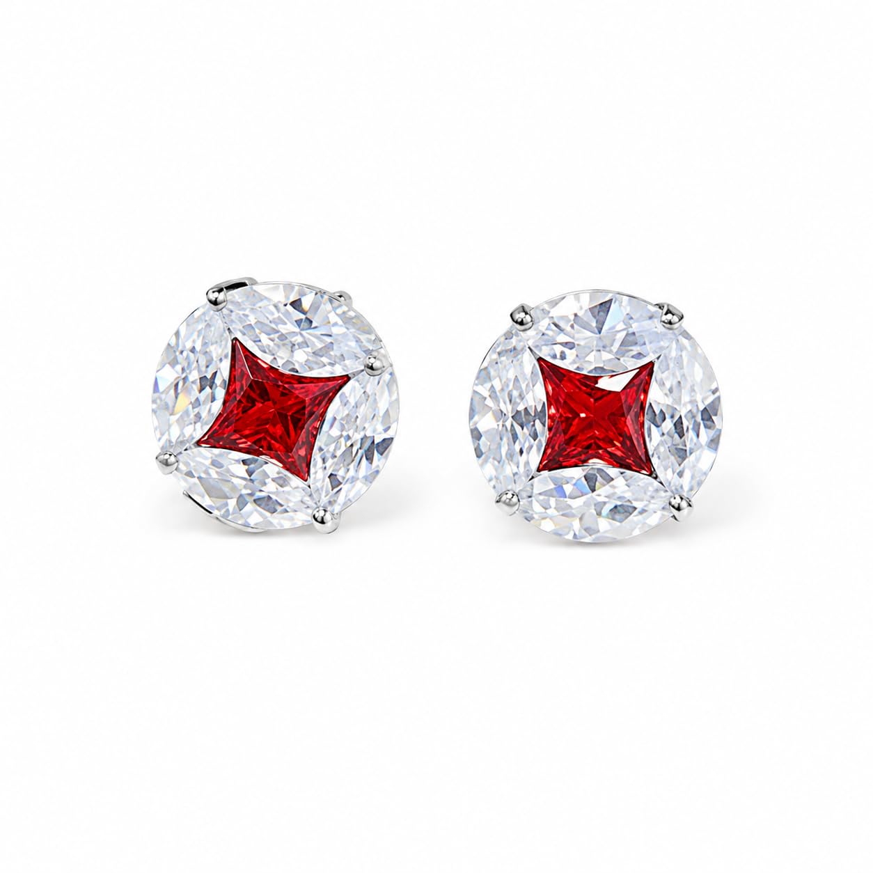 Warm Fortune 18K White Gold Plated Cushion Cut CZ Stud Earrings