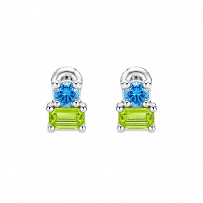 Warm Fortune 18K White Gold Plated Multicolor CZ Stud Earrings for Women