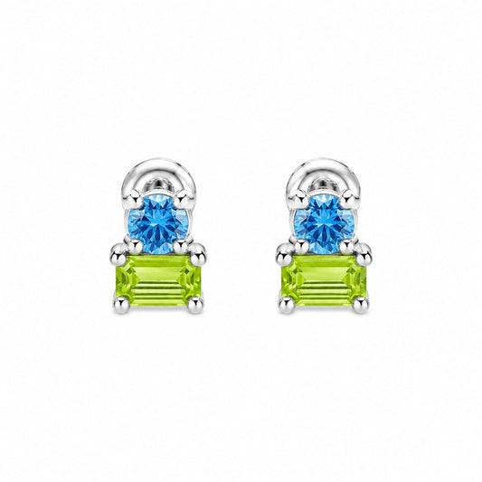 Warm Fortune 18K White Gold Plated Multicolor CZ Stud Earrings for Women