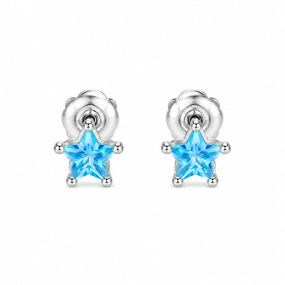 Warm Fortune 18K White Gold Plated Blue CZ Star Stud Earrings for Women