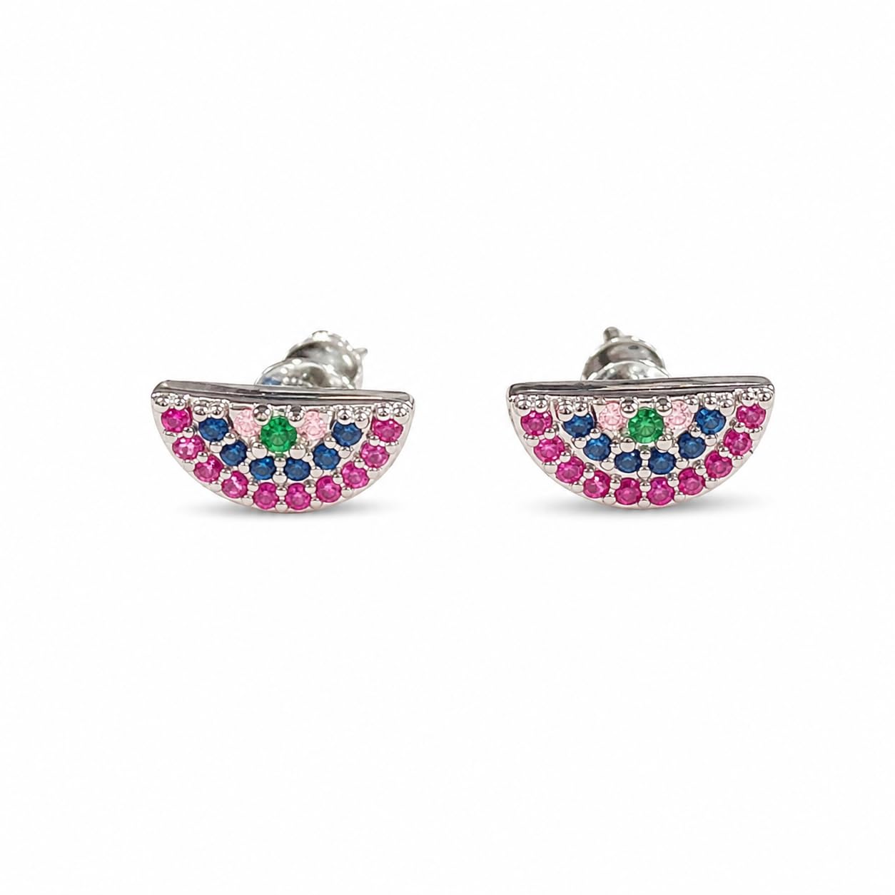 Warm Fortune 18K White Gold Plated CZ Semicircle Stud Earrings