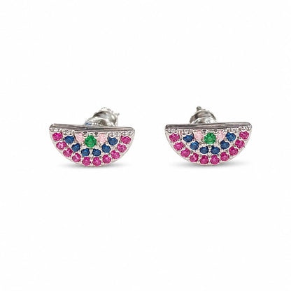 Warm Fortune 18K White Gold Plated CZ Semicircle Stud Earrings