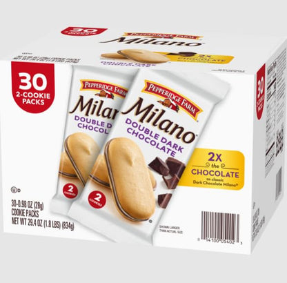 Pepperidge Farm Milano Cookies, Double Dark Chocolate, 0.98 oz, 30 ct