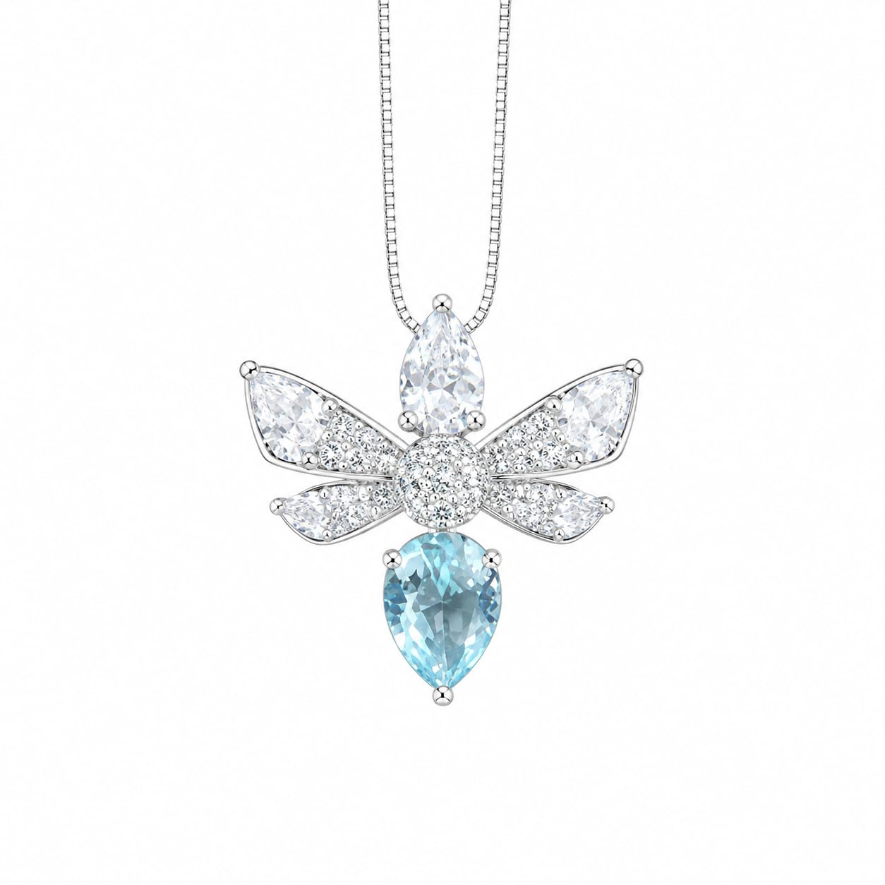 Warm Fortune Butterfly Pendant Necklace for Women, 18K White Gold Plated, 18 Inch Chain with Sparkling CZ