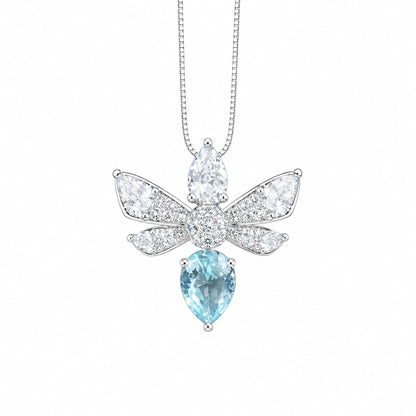 Warm Fortune Butterfly Pendant Necklace for Women, 18K White Gold Plated, 18 Inch Chain with Sparkling CZ