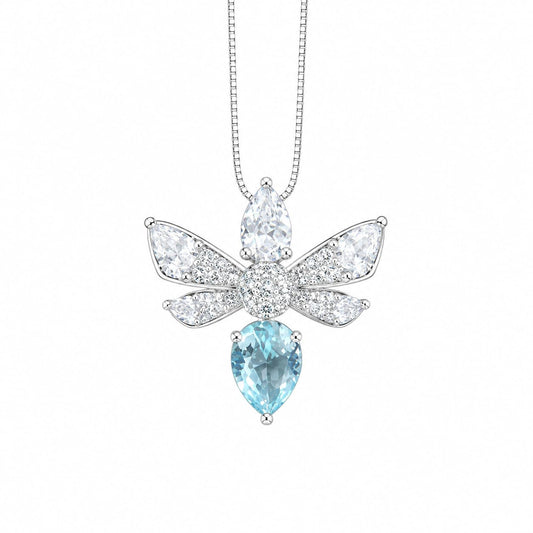 Warm Fortune Butterfly Pendant Necklace for Women, 18K White Gold Plated, 18 Inch Chain with Sparkling CZ