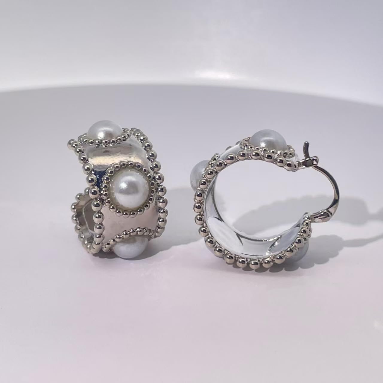 Warm Fortune 18K Gold Plated Square Pearl Hoop Earrings for Women Hypoallergenic - Valentine's Day, Mother's Day, Birthday Gift for Her