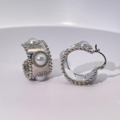 Warm Fortune 18K Gold Plated Square Pearl Hoop Earrings for Women Hypoallergenic - Valentine's Day, Mother's Day, Birthday Gift for Her