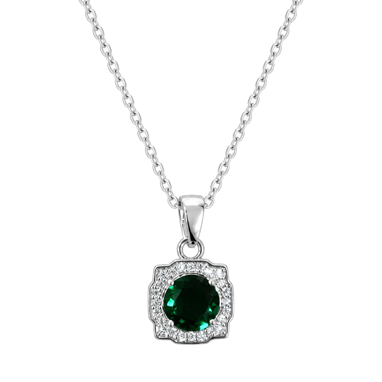 Warm Fortune Green Square Halo Pendant Necklace for Women: 18K Gold Plated, Adjustable Chain (16"+2") with Sparkling CZ | A Dazzling Statement for Glamorous Events