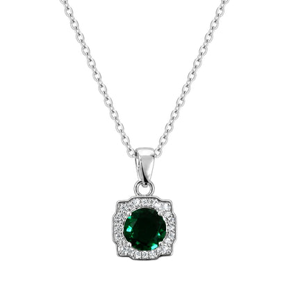 Warm Fortune Green Square Halo Pendant Necklace for Women: 18K Gold Plated, Adjustable Chain (16"+2") with Sparkling CZ | A Dazzling Statement for Glamorous Events