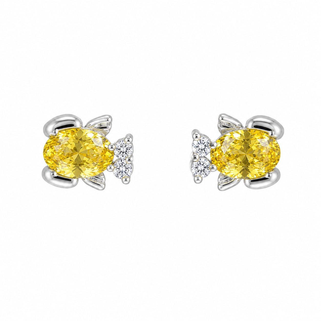 Warm Fortune 18K Gold Plated Oval Cut Main Cubic Zirconia Bow Accent Stud Earrings for Adult Women Hypoallergenic - Valentine's Day, Mother's Day, Birthday Gift for Her