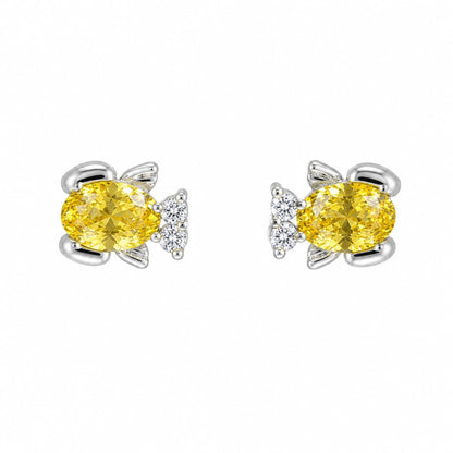 Warm Fortune 18K Gold Plated Oval Cut Main Cubic Zirconia Bow Accent Stud Earrings for Adult Women Hypoallergenic - Valentine's Day, Mother's Day, Birthday Gift for Her
