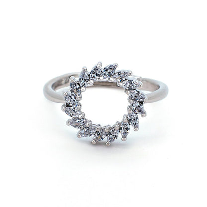 Women Sparkling Marquise Stone Wreath Adjustable Open Ring,18K Gold Plated Stackable Promise Jewelry for Gift