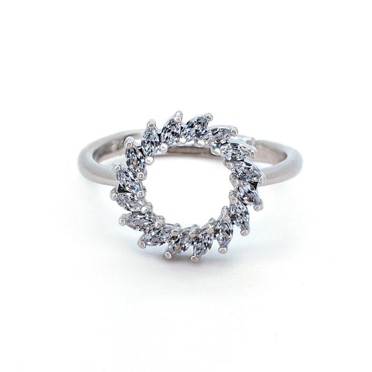 Women Sparkling Marquise Stone Wreath Adjustable Open Ring,18K Gold Plated Stackable Promise Jewelry for Gift