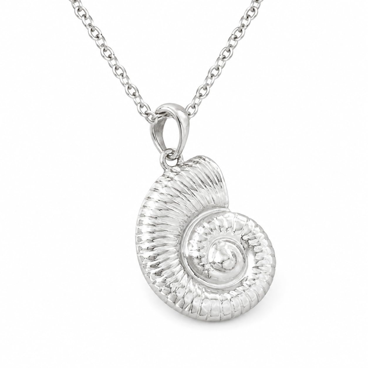 Warm Fortune 18K White Gold Plated Spiral Shell Pendant Necklace