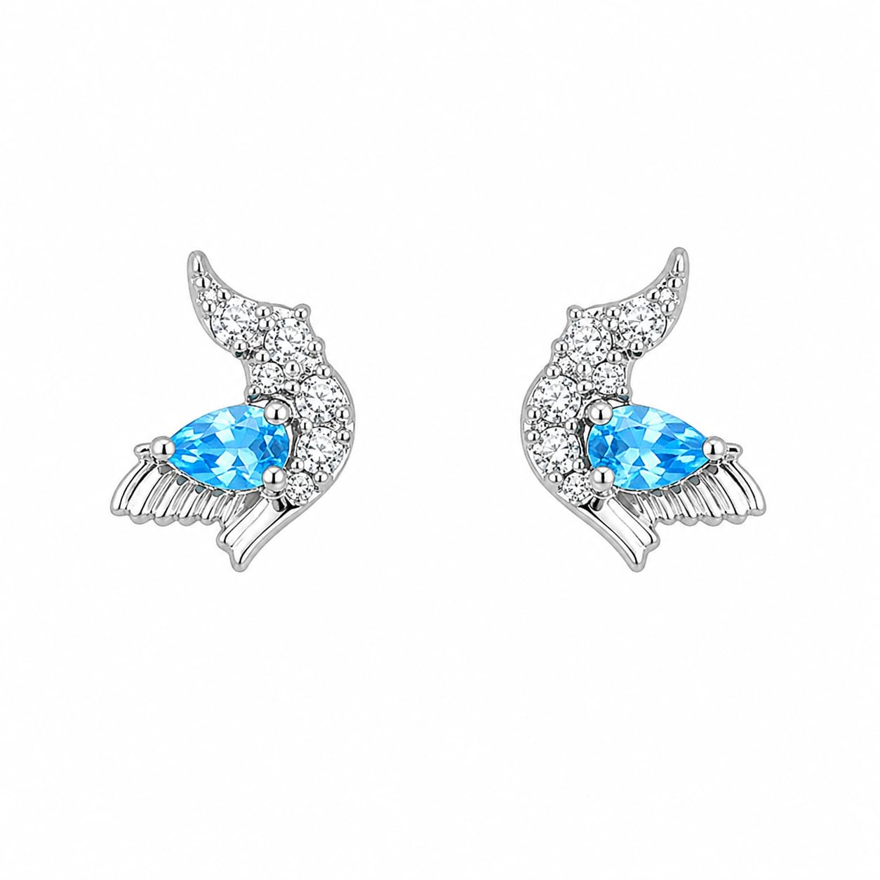 Warm Fortune 18K Gold Plated Wing Teardrop Cubic Zirconia Stud Earrings for Adult Women Hypoallergenic Daily & Occasion Gift Jewelry