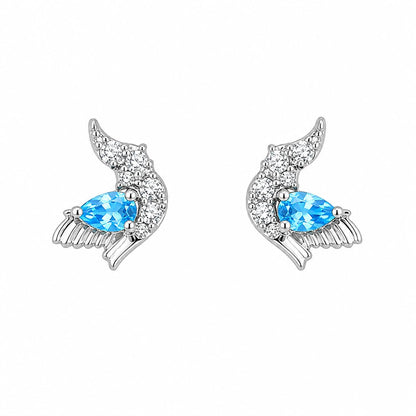 Warm Fortune 18K Gold Plated Wing Teardrop Cubic Zirconia Stud Earrings for Adult Women Hypoallergenic Daily & Occasion Gift Jewelry
