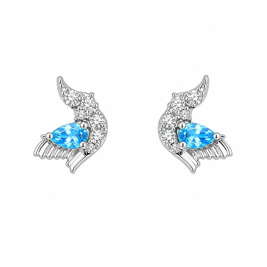 Warm Fortune 18K Gold Plated Wing Teardrop Cubic Zirconia Stud Earrings for Adult Women Hypoallergenic Daily & Occasion Gift Jewelry