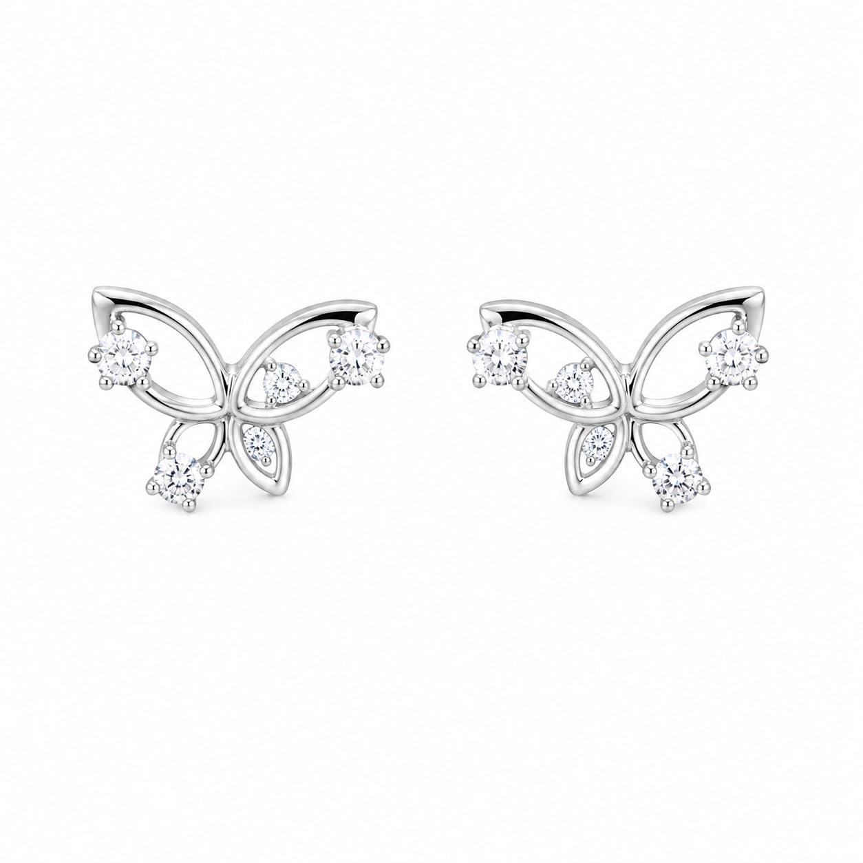 Warm Fortune 18K White Gold Plated Openwork CZ Butterfly Stud Earrings