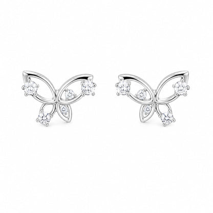 Warm Fortune 18K White Gold Plated Openwork CZ Butterfly Stud Earrings