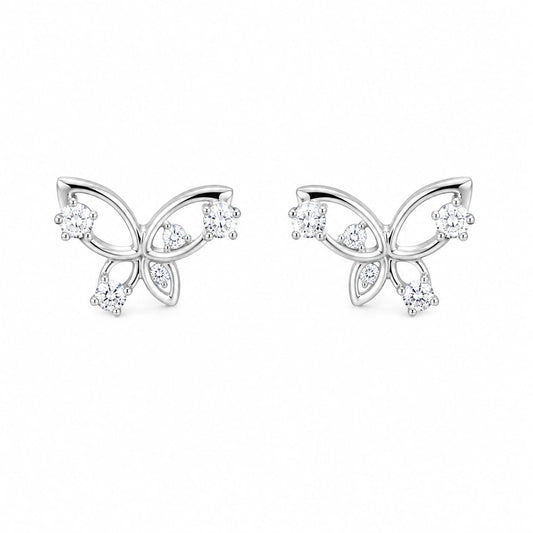 Warm Fortune 18K White Gold Plated Openwork CZ Butterfly Stud Earrings