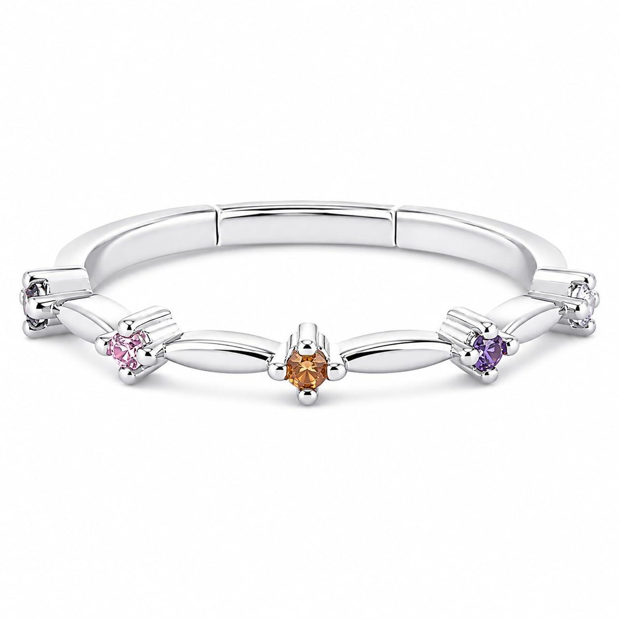 Warm Fortune Five‑Oval‑CZ Wide Band Statement Ring for Women, 18K White Gold Plated Cubic Zirconia Wide‑Face Band, Dainty Elegant Jewelry
