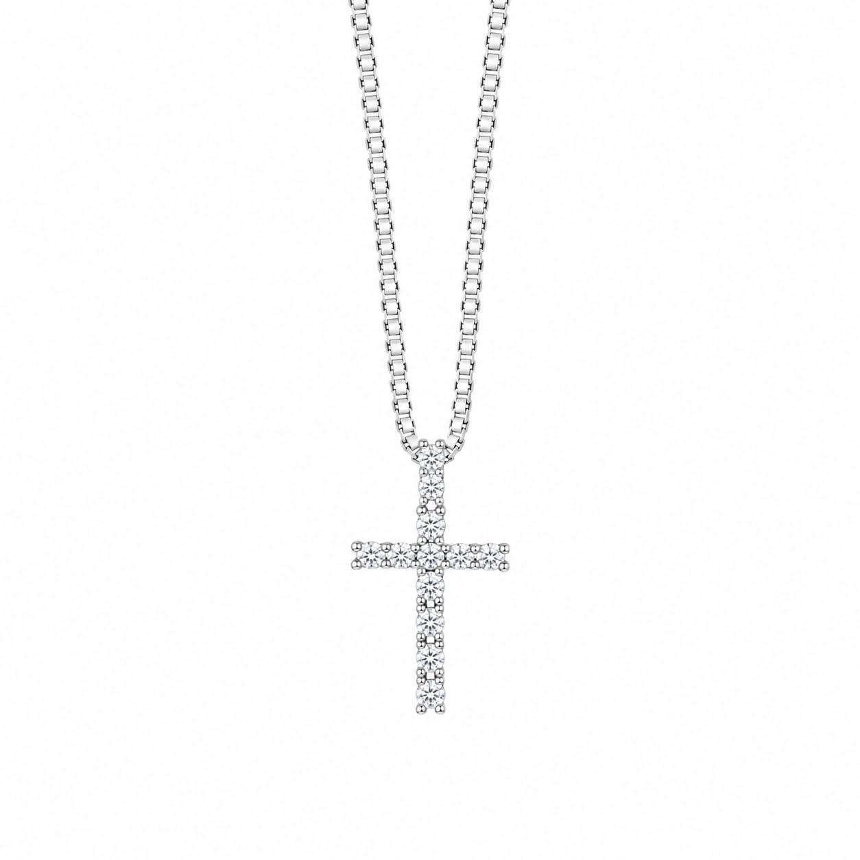 Warm Fortune Pavé Cross Pendant Necklace for Women, 18K White Gold Plated, 18 Inch Chain with Sparkling CZ, Elegant & Versatile Layering Jewelry