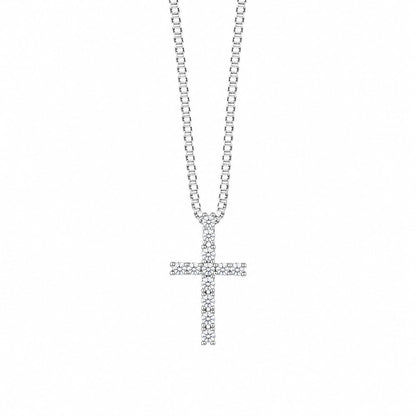 Warm Fortune Pavé Cross Pendant Necklace for Women, 18K White Gold Plated, 18 Inch Chain with Sparkling CZ, Elegant & Versatile Layering Jewelry