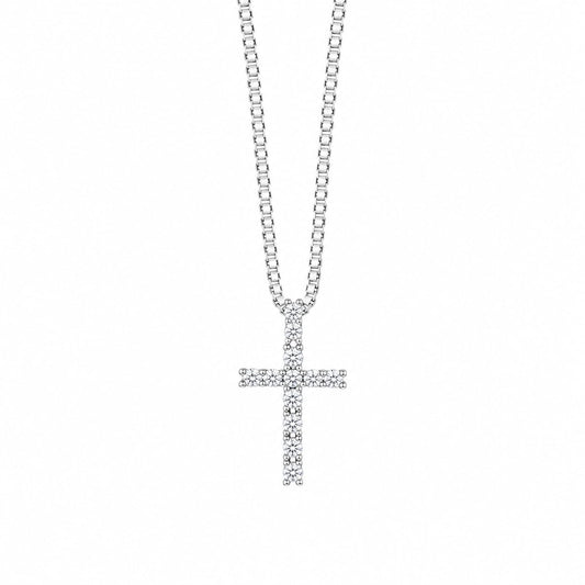 Warm Fortune Pavé Cross Pendant Necklace for Women, 18K White Gold Plated, 18 Inch Chain with Sparkling CZ, Elegant & Versatile Layering Jewelry