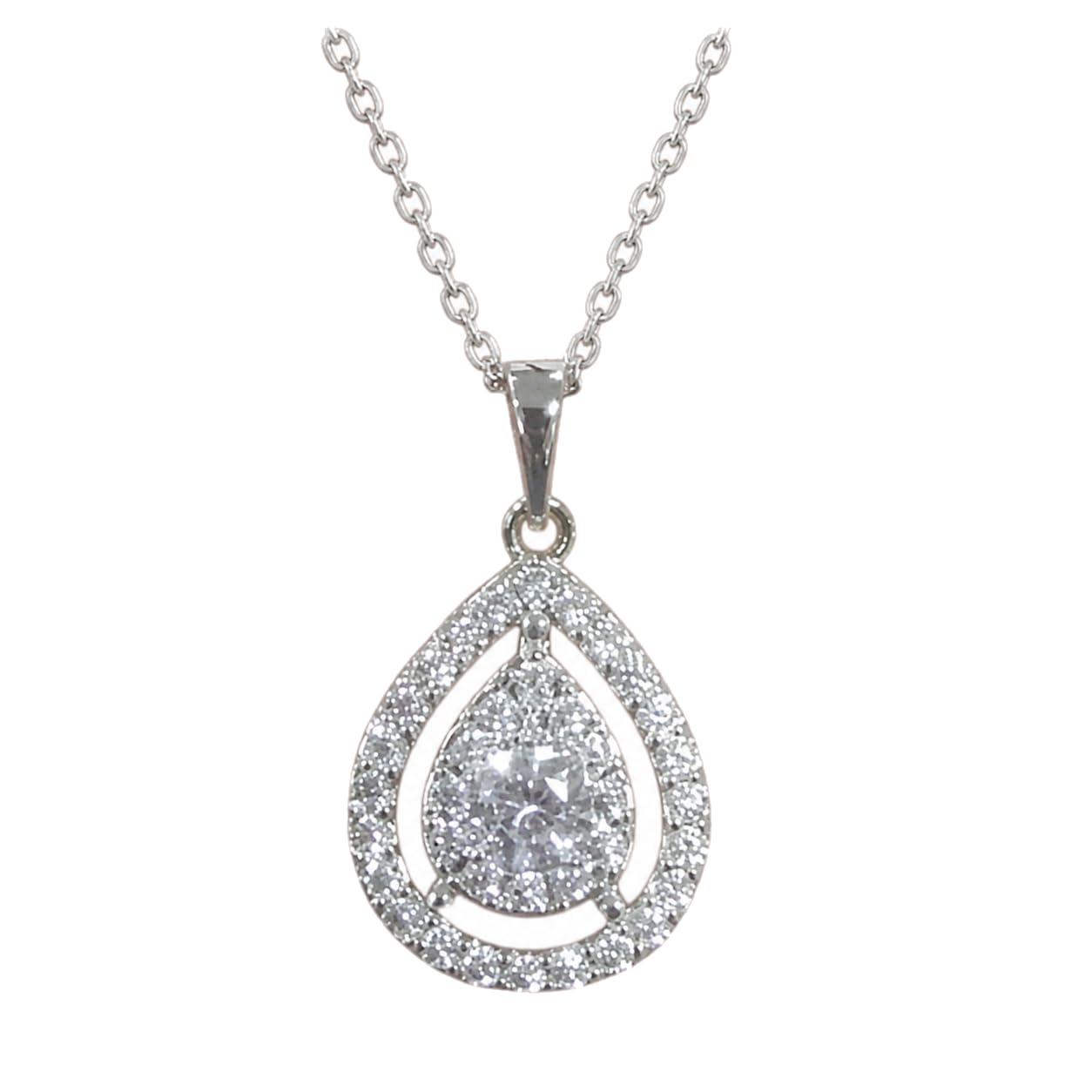 Warm Fortune Teardrop Halo Pendant Necklace for Women: 18K Gold Plated, Adjustable Chain (16"+2") with Sparkling CZ | A Dazzling Statement for Glamorous Events
