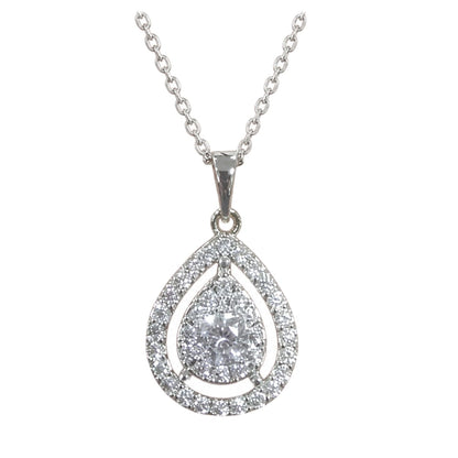 Warm Fortune Teardrop Halo Pendant Necklace for Women: 18K Gold Plated, Adjustable Chain (16"+2") with Sparkling CZ | A Dazzling Statement for Glamorous Events