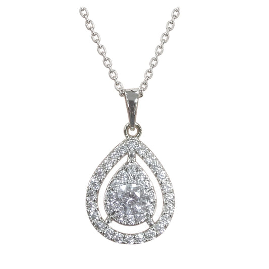 Warm Fortune Teardrop Halo Pendant Necklace for Women: 18K Gold Plated, Adjustable Chain (16"+2") with Sparkling CZ | A Dazzling Statement for Glamorous Events