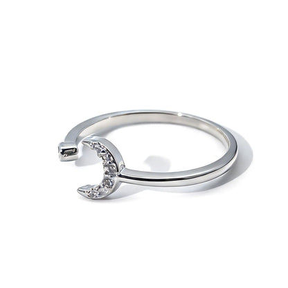 Warm Fortune Moon Open Band Ring - 18K Gold Plated Cubic Zirconia Stackable Gift for Women, Minimalist Daily Fashion Jewelry, Adjustable