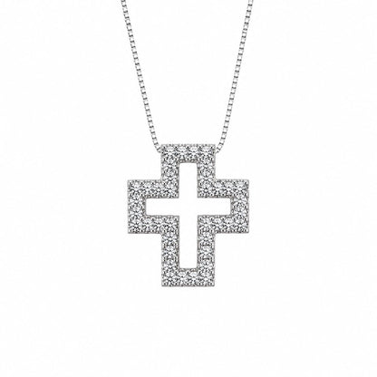 Warm Fortune Open Cross Pendant Necklace for Women, 18K White Gold Plated, 18 Inch Chain with Sparkling CZ, Dainty, Chic & Everyday Minimalist Jewelry