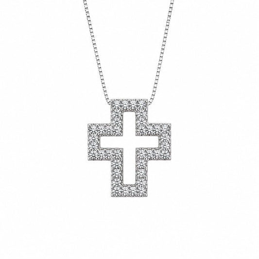 Warm Fortune Open Cross Pendant Necklace for Women, 18K White Gold Plated, 18 Inch Chain with Sparkling CZ, Dainty, Chic & Everyday Minimalist Jewelry