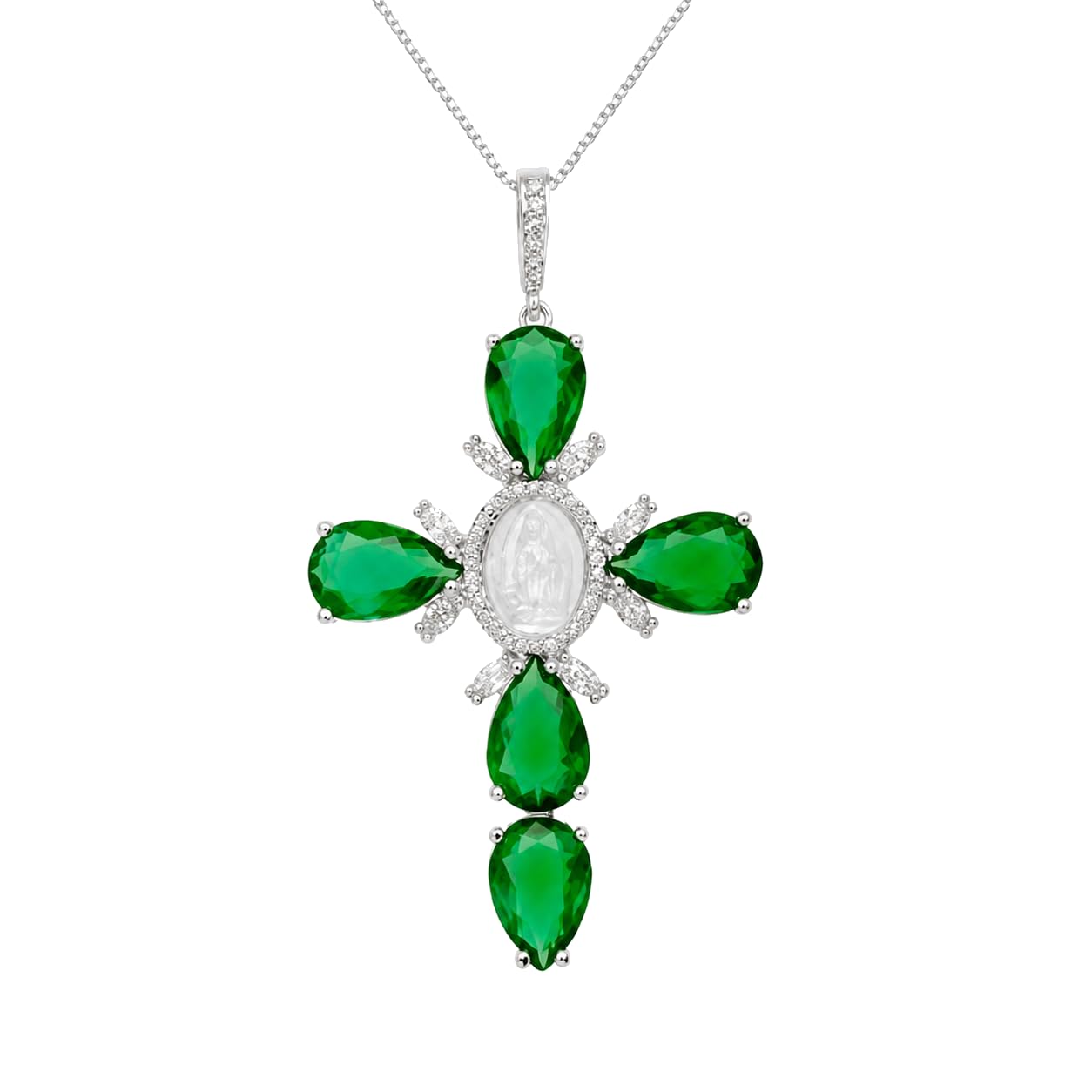 Warm Fortune Virgin Mary Cross Pendant Necklace for Women: 18K Gold Plated, Adjustable Chain (18"+2") with Sparkling CZ | A Dazzling Statement for Glamorous Events